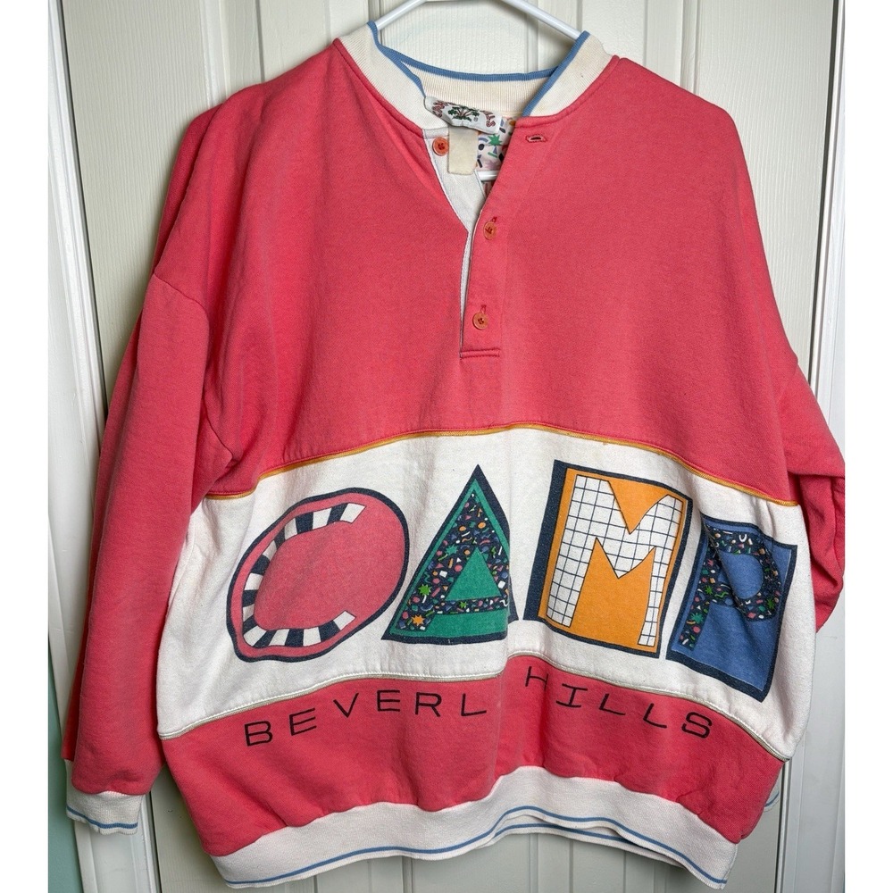 Vintage 80s Camp Beverly Hills Crewneck Sweatshirt Boxy Cropped Rare Read